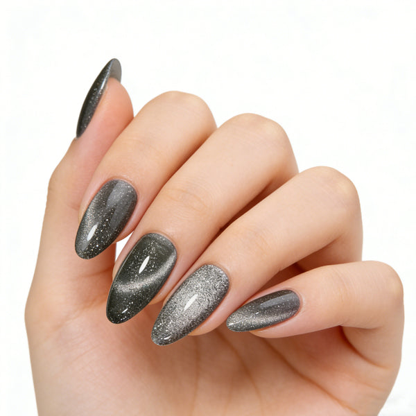Charcoal grey cat eye gel polish swatch