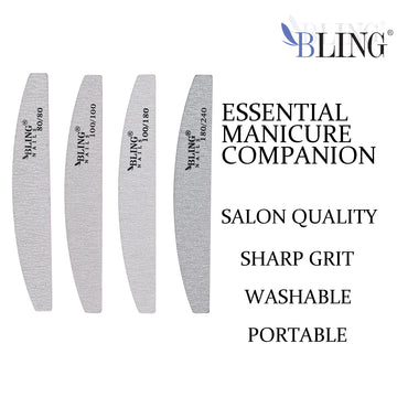 BLING 20-Pack Professional Nail File Master Set | 5 Shapes & 4 Grits (80/80 to 180/240) for Acrylic & Gel Nails