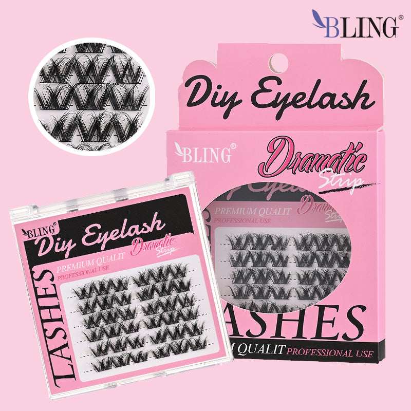 BLING Dramatic Strip Cluster Lashes | MIX Length DIY Eyelash Extensions Kit for Premium Volume & Quality