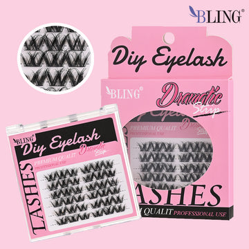 BLING Dramatic Strip Cluster Lashes | MIX Length DIY Eyelash Extensions Kit for Premium Volume & Quality