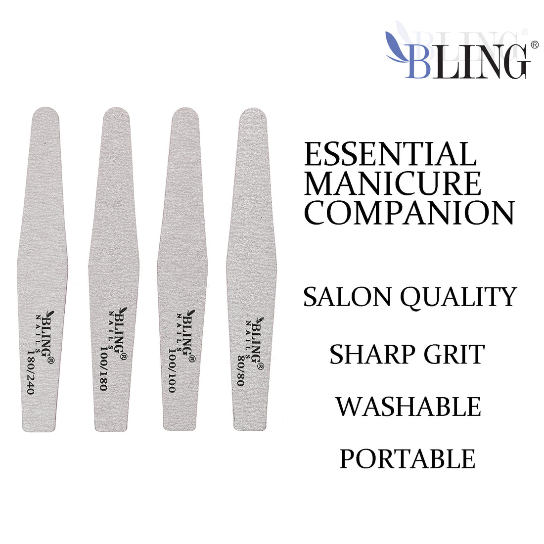 BLING Professional Straight/Diamond Nail File Set | Dual-Grit Files for Aggressive Shaping & Edge Precision