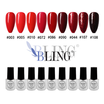 BLING 9-Color Red Gel Nail Polish Set | Classic Red, Burgundy & Glitter Shades for Holiday Manicures