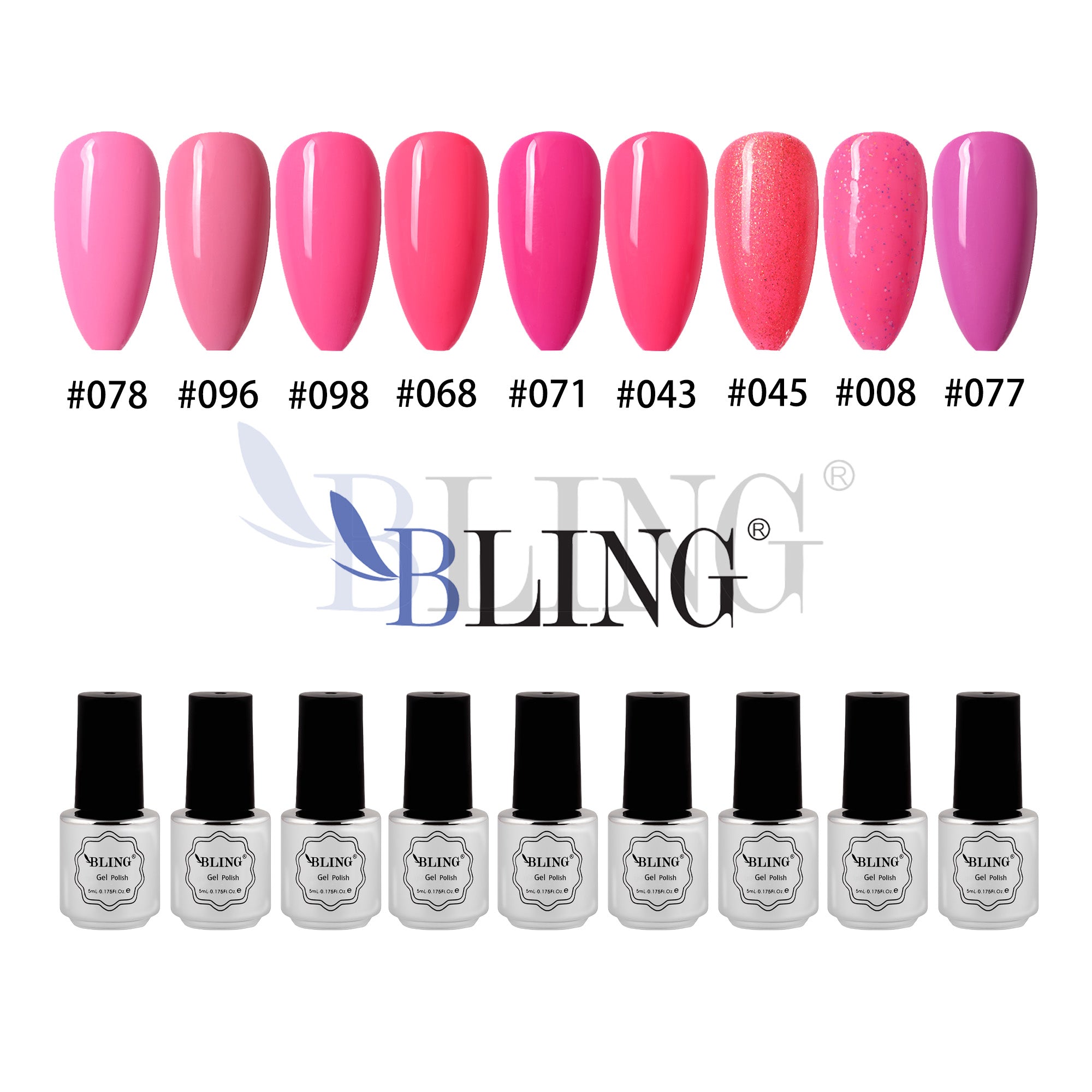 BLING 9-Color Pink Gel Nail Polish Set | Neon & Pastel Shades for DIY Manicure & Pedicure