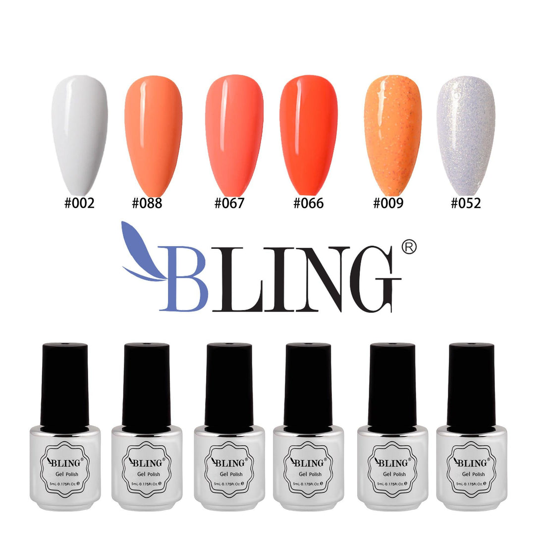 BLING Sunset Peach Gel Polish 6-Color Set - Orange Tone Collection