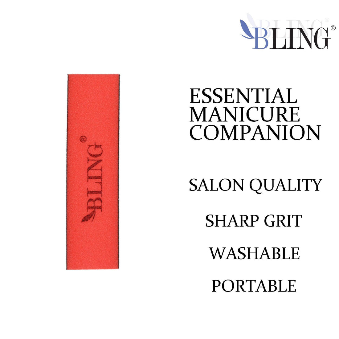 BLING 180 Grit Nail Buffer Block - 3-Sided Sanding File (Black & Orange)