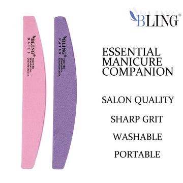 BLING Colorful Nail Buffer Files (180 Grit) | 5 Shapes for Professional Smoothing & Natural Nail Prep