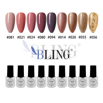 BLING 9-Color Autumn/Winter Gel Nail Polish Set | Warm Earth Tones, Brown, Purple & Gold Glitter Collection