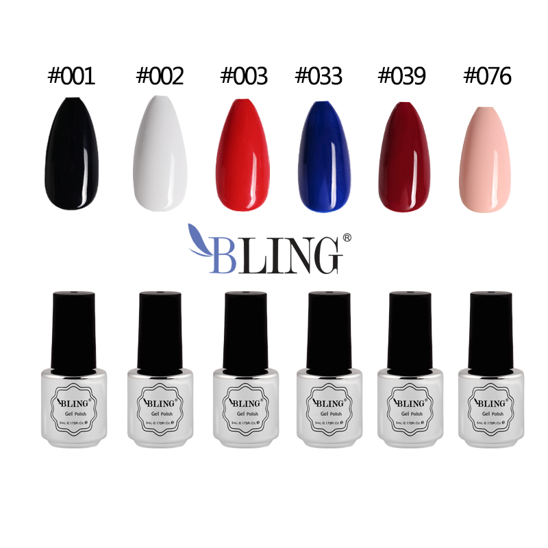 BLING 6-Color Basic Gel Nail Polish Set | Black, White, Red, Nude Essentials for Starter Manicure Kit