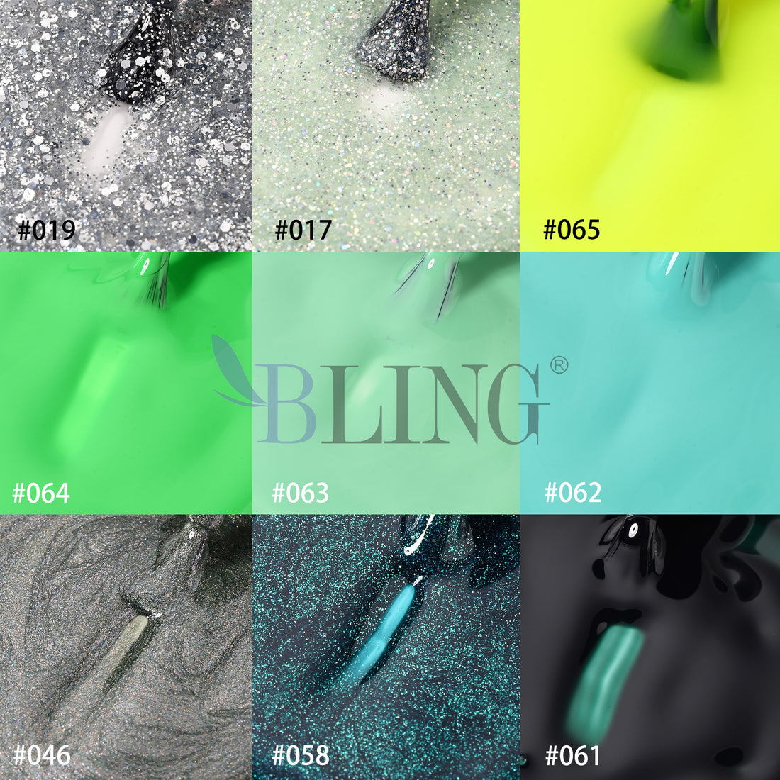 BLING 9-Color Green Gel Nail Polish Set | Neon Lime, Forest & Teal Shades for Summer & Spring Nail Art