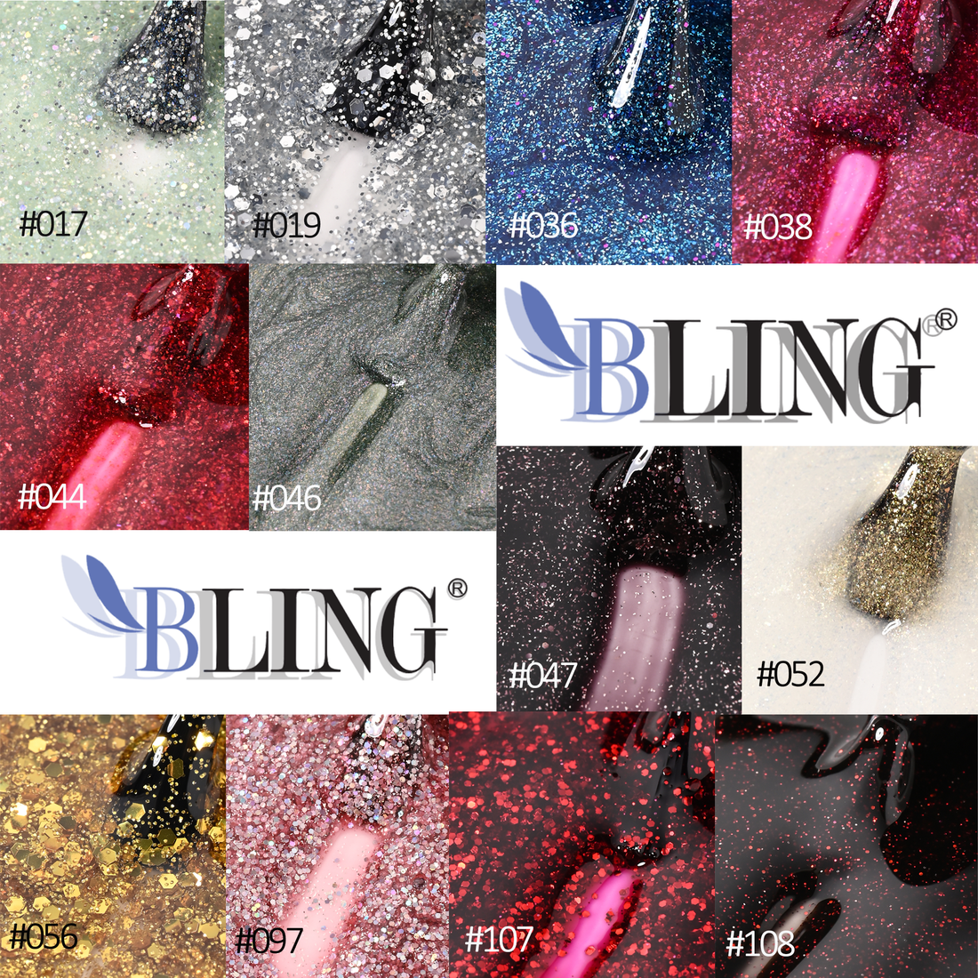BLING 12-Color Glitter Gel Nail Polish Set | Diamond Sparkle, Shimmer & Sequin Top Coat Collection for Nail Art