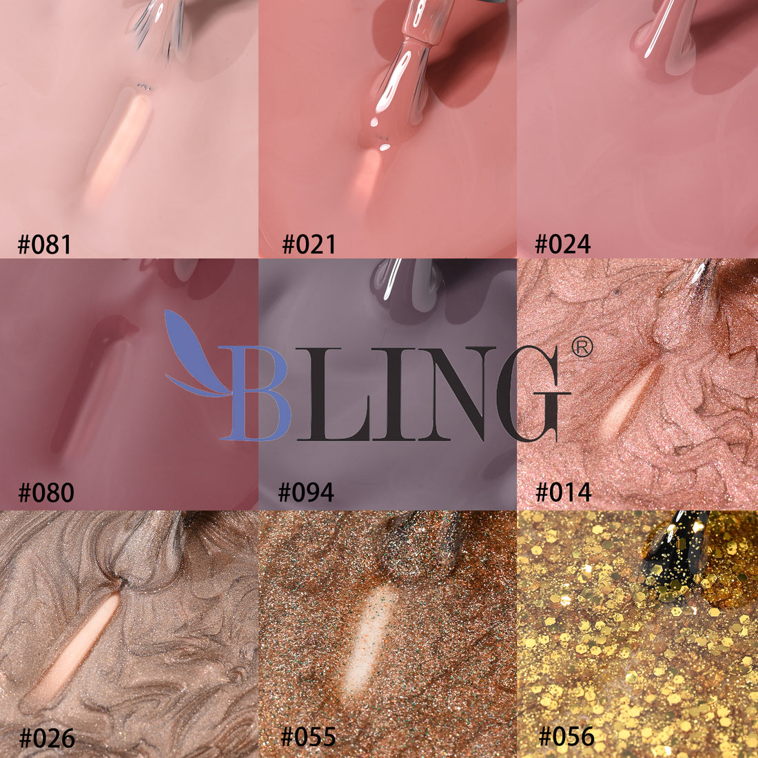 BLING 9-Color Autumn/Winter Gel Nail Polish Set | Warm Earth Tones, Brown, Purple & Gold Glitter Collection