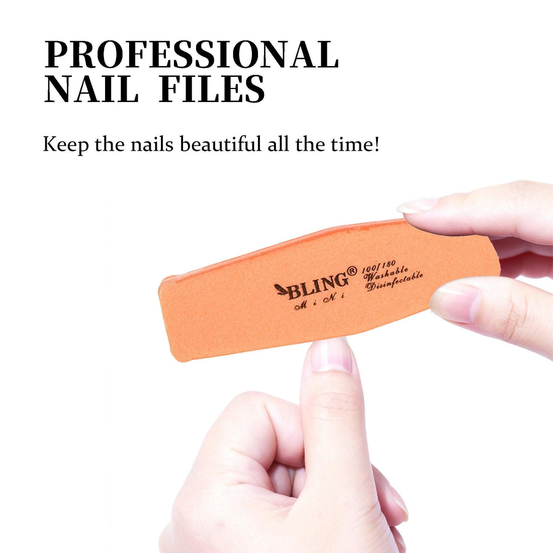 BLING Mini Dual-Grit Sponge Nail Files (100/180) - 5 Shapes, 5 Colors