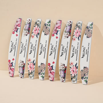 BLING Professional Floral Nail File Set | Decorative Emery Boards for Gel, Acrylic & Natural Nails (Dual Grit)