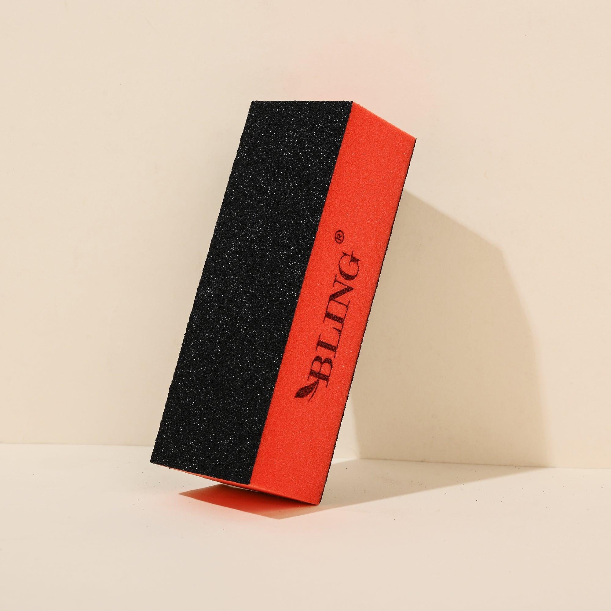 BLING 180 Grit Nail Buffer Block - 3-Sided Sanding File (Black & Orange)