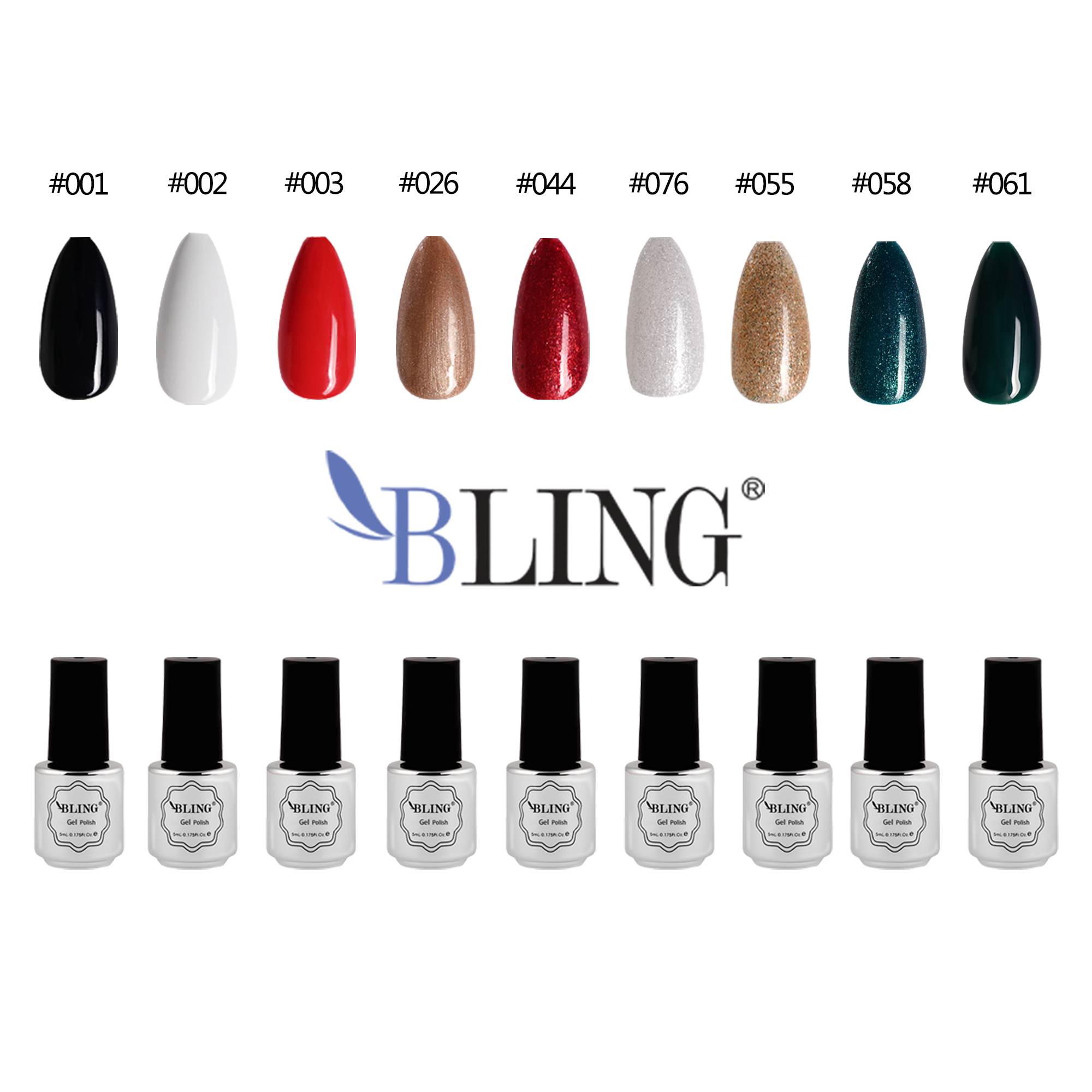 BLING 9-Color Christmas Gel Nail Polish Set | Classic Red, Holiday Green & Gold Glitter for Festive Manicures