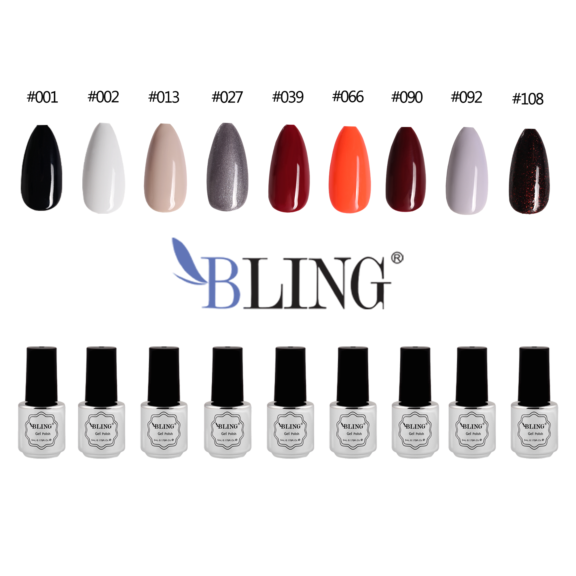 BLING 9-Color Halloween Gel Nail Polish Set | Classic Black, Pumpkin Orange & Spooky Shades for Holiday Nail Art