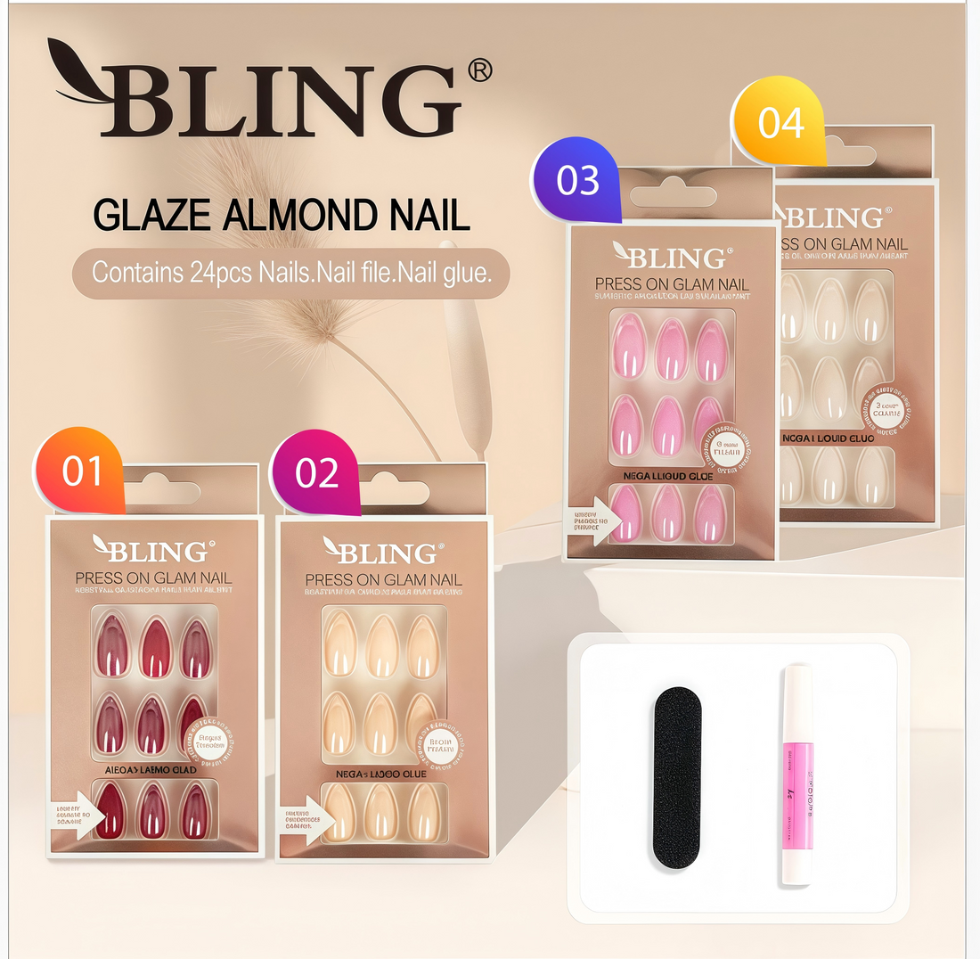 BLING Press-On Nails Set - Solid Color Manicure (4 x 4 Boxes)